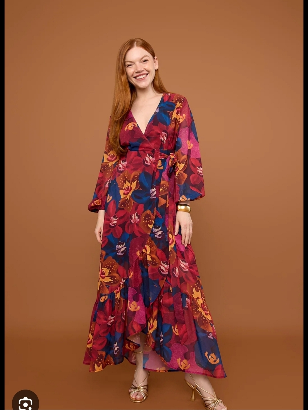 V-Neck Floral Wrap Maxi Dress in Wine Multi - Picture 5 of 10